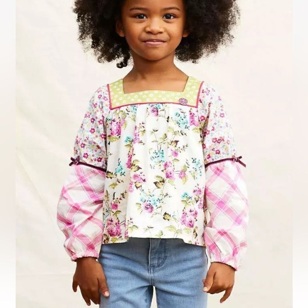 NWT Matilda Jane Enchanted Garden Art School Mixed-Print Peasant Top Size 8